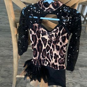 Cheetah print with feather hair piece jazz costume